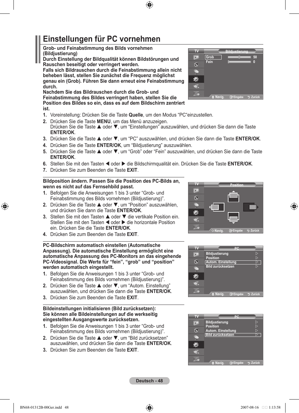 Einstellungen für pc vornehmen | Samsung LE40F86BD User Manual | Page 178 / 516