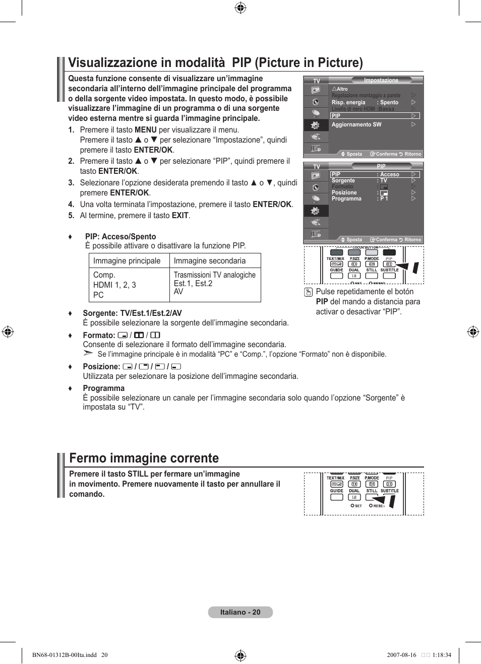 Fermo immagine corrente | Samsung LE40F86BD User Manual | Page 278 / 516