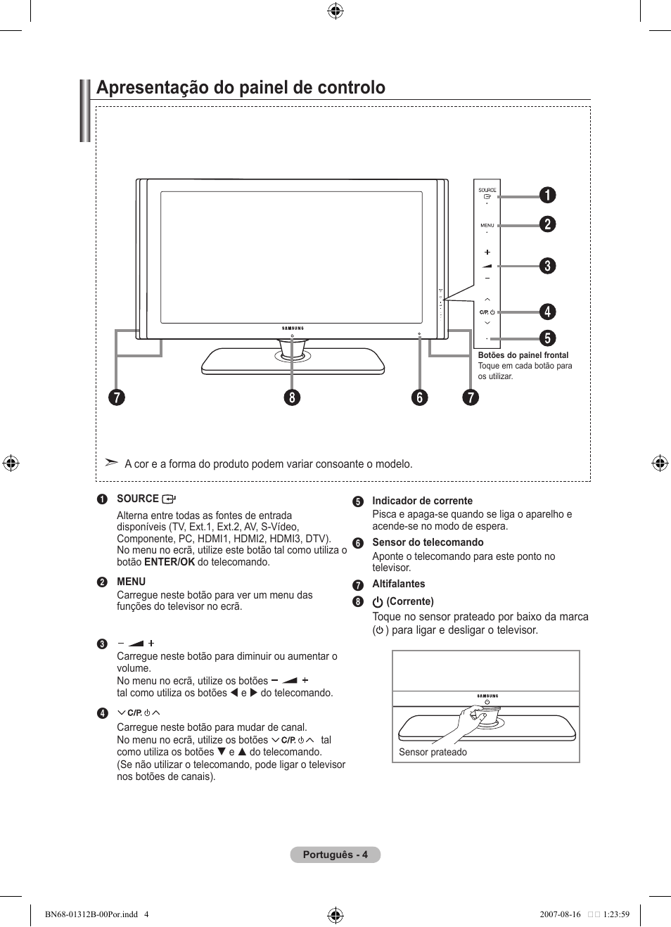 Apresentação do painel de controlo | Samsung LE40F86BD User Manual | Page 392 / 516