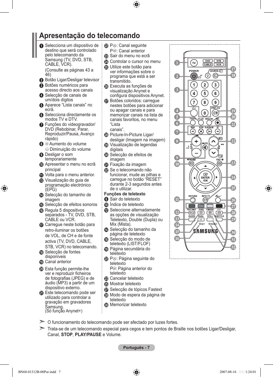 Apresentação do telecomando | Samsung LE40F86BD User Manual | Page 395 / 516
