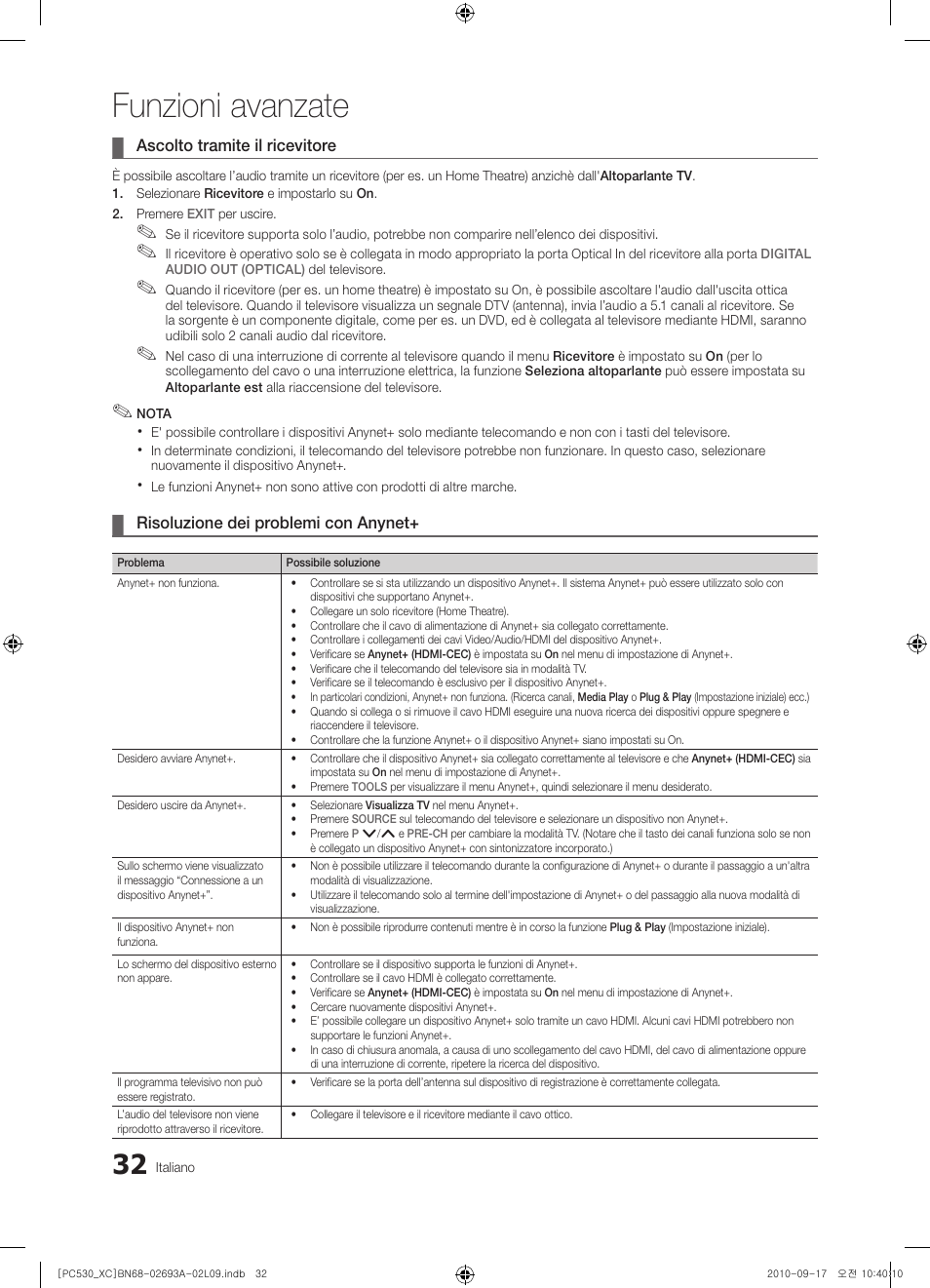 Funzioni avanzate | Samsung PS50C530C1W User Manual | Page 192 / 365