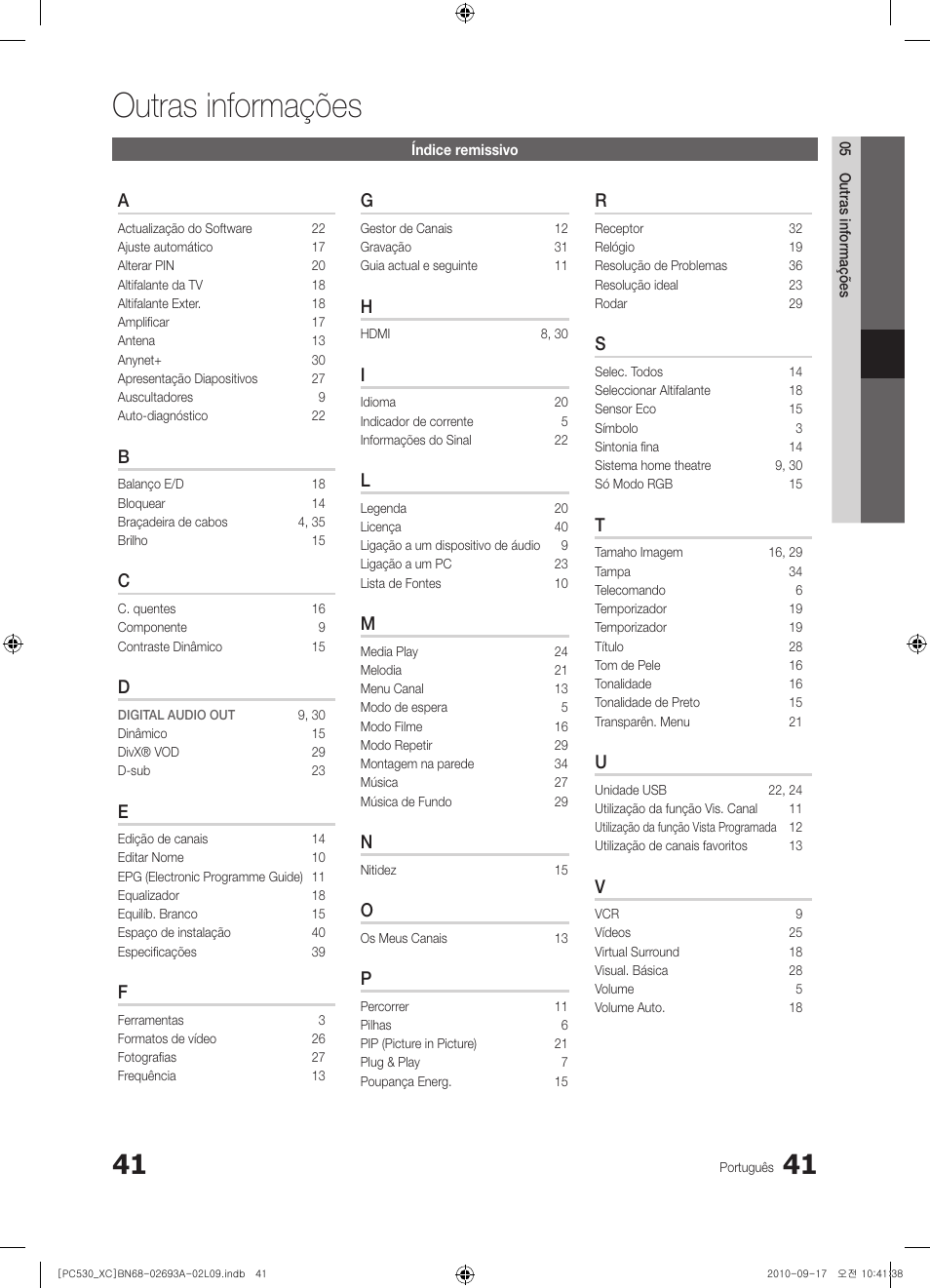 Outras informações | Samsung PS50C530C1W User Manual | Page 283 / 365