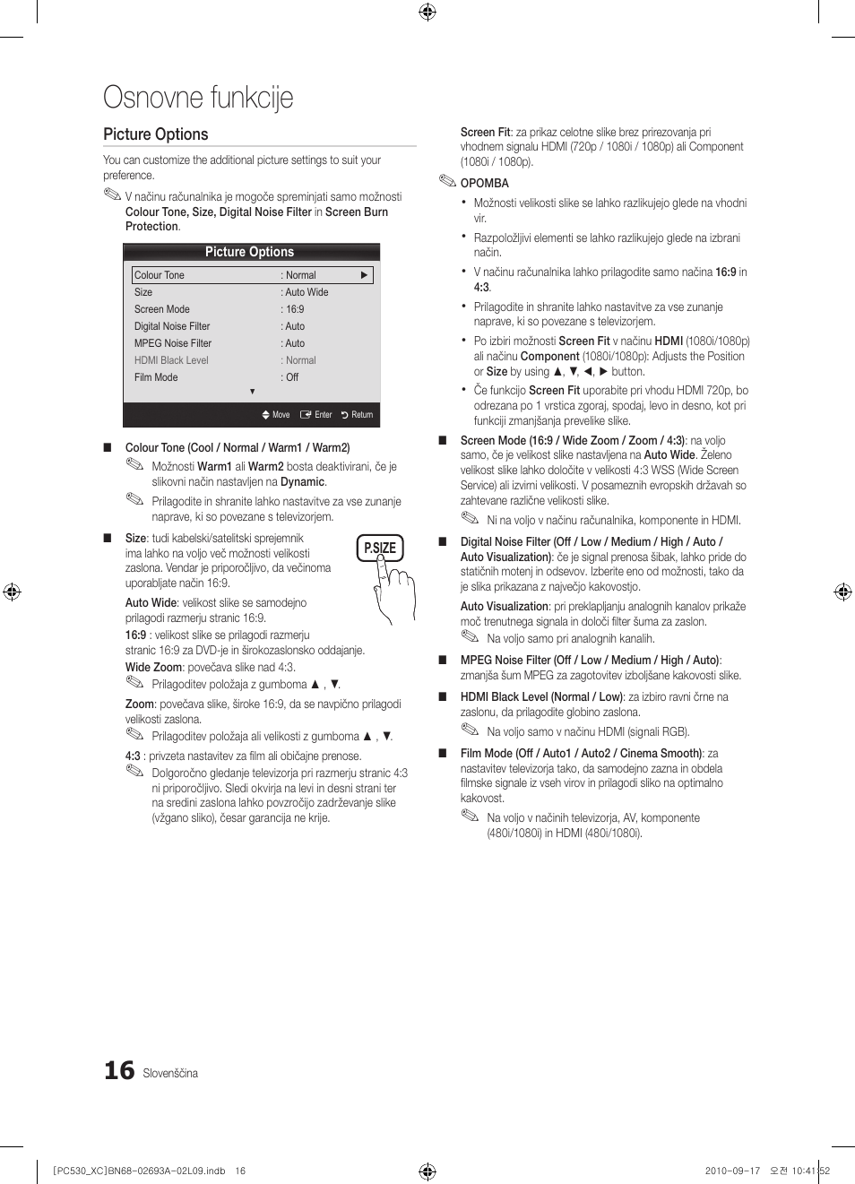 Osnovne funkcije | Samsung PS50C530C1W User Manual | Page 298 / 365