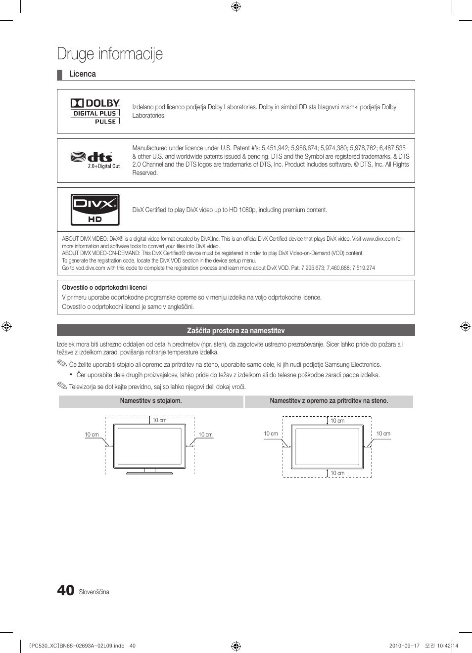 Druge informacije | Samsung PS50C530C1W User Manual | Page 322 / 365