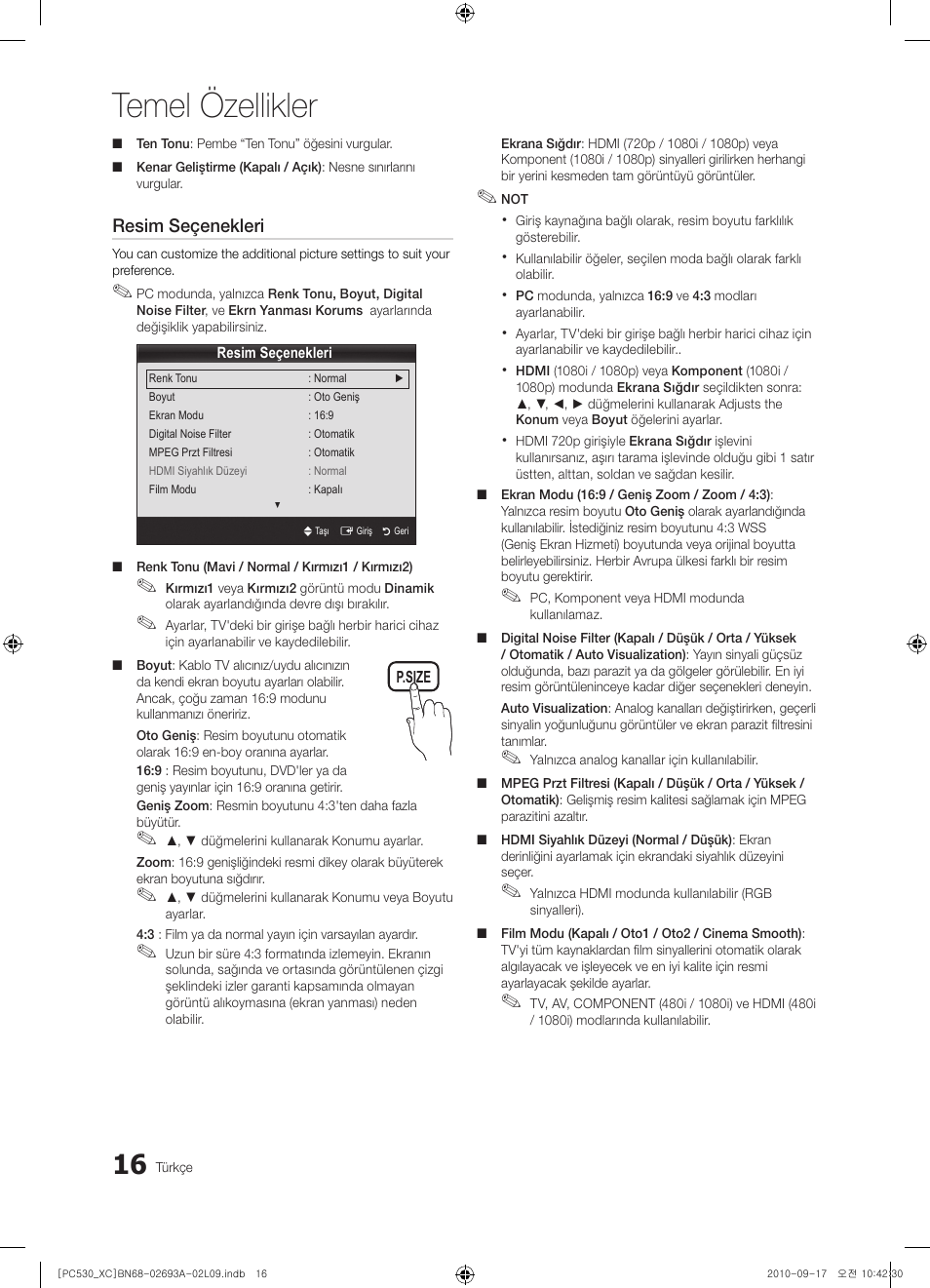 Temel özellikler | Samsung PS50C530C1W User Manual | Page 338 / 365