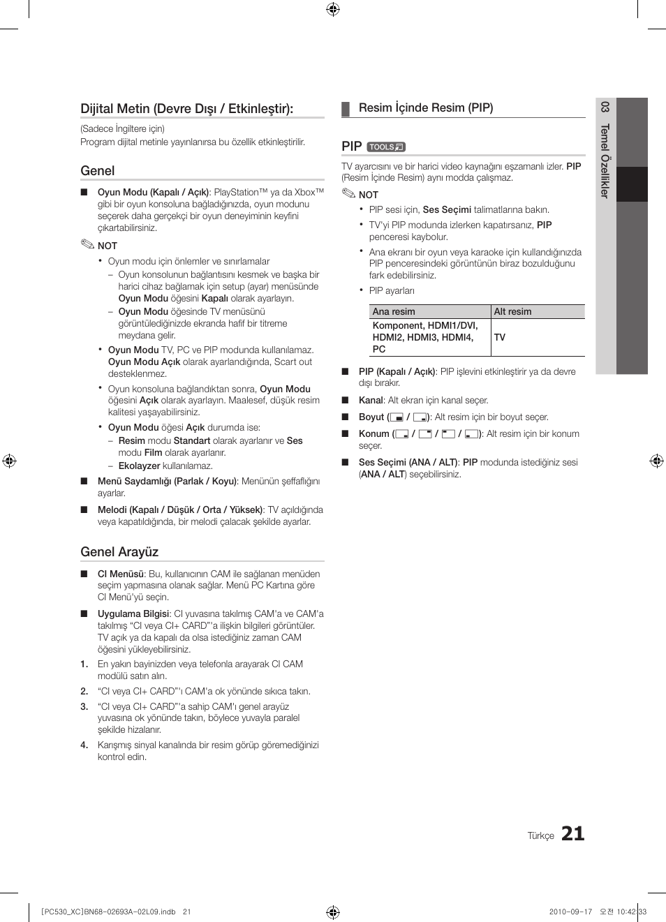 Dijital metin (devre dışı / etkinleştir), Genel, Genel arayüz | Samsung PS50C530C1W User Manual | Page 343 / 365
