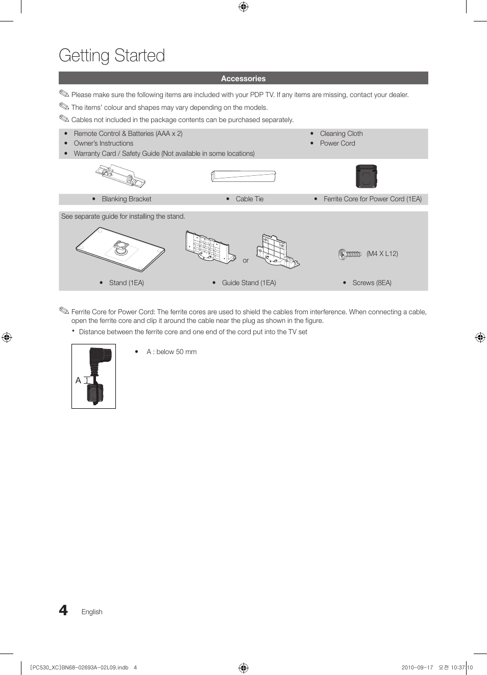 Getting started | Samsung PS50C530C1W User Manual | Page 4 / 365