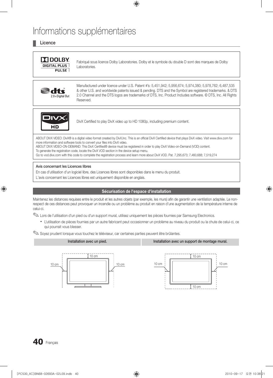 Informations supplémentaires | Samsung PS50C530C1W User Manual | Page 80 / 365