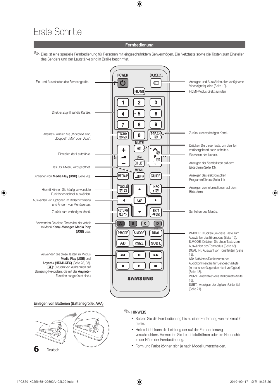 Erste schritte | Samsung PS50C530C1W User Manual | Page 86 / 365
