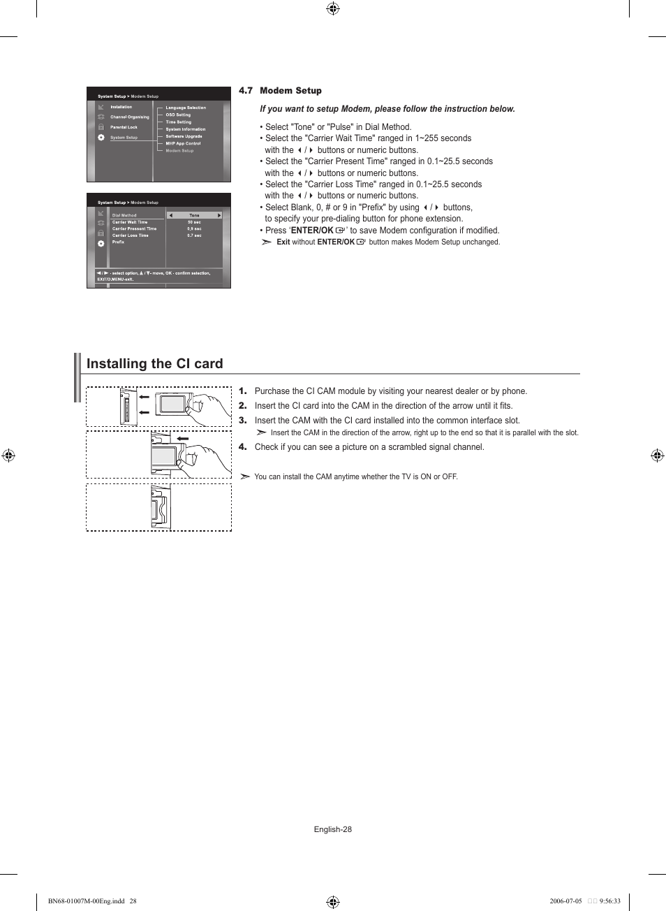 Installing the ci card | Samsung LE32S74BD User Manual | Page 30 / 125