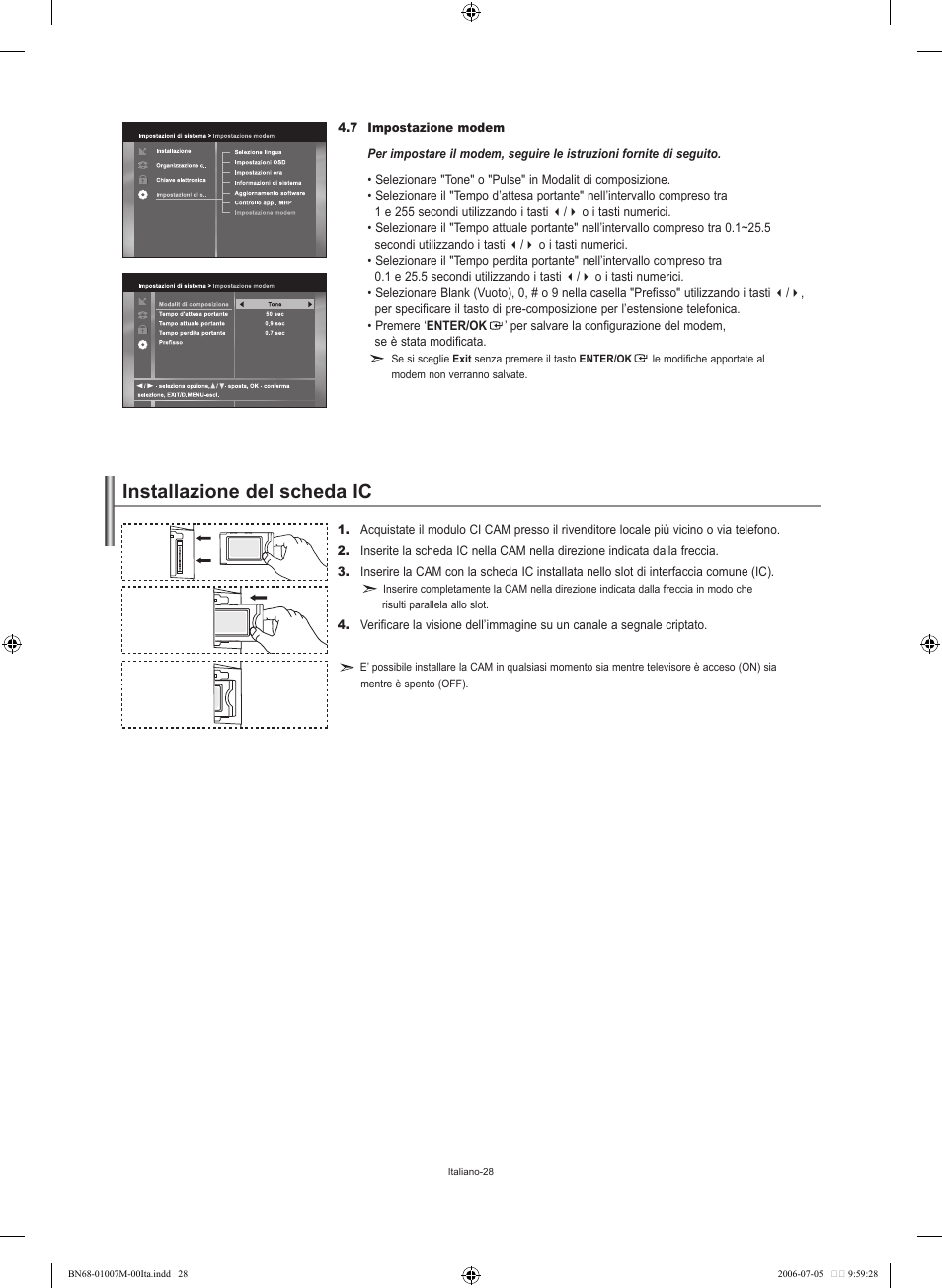 Installazione del scheda ic | Samsung LE32S74BD User Manual | Page 70 / 125
