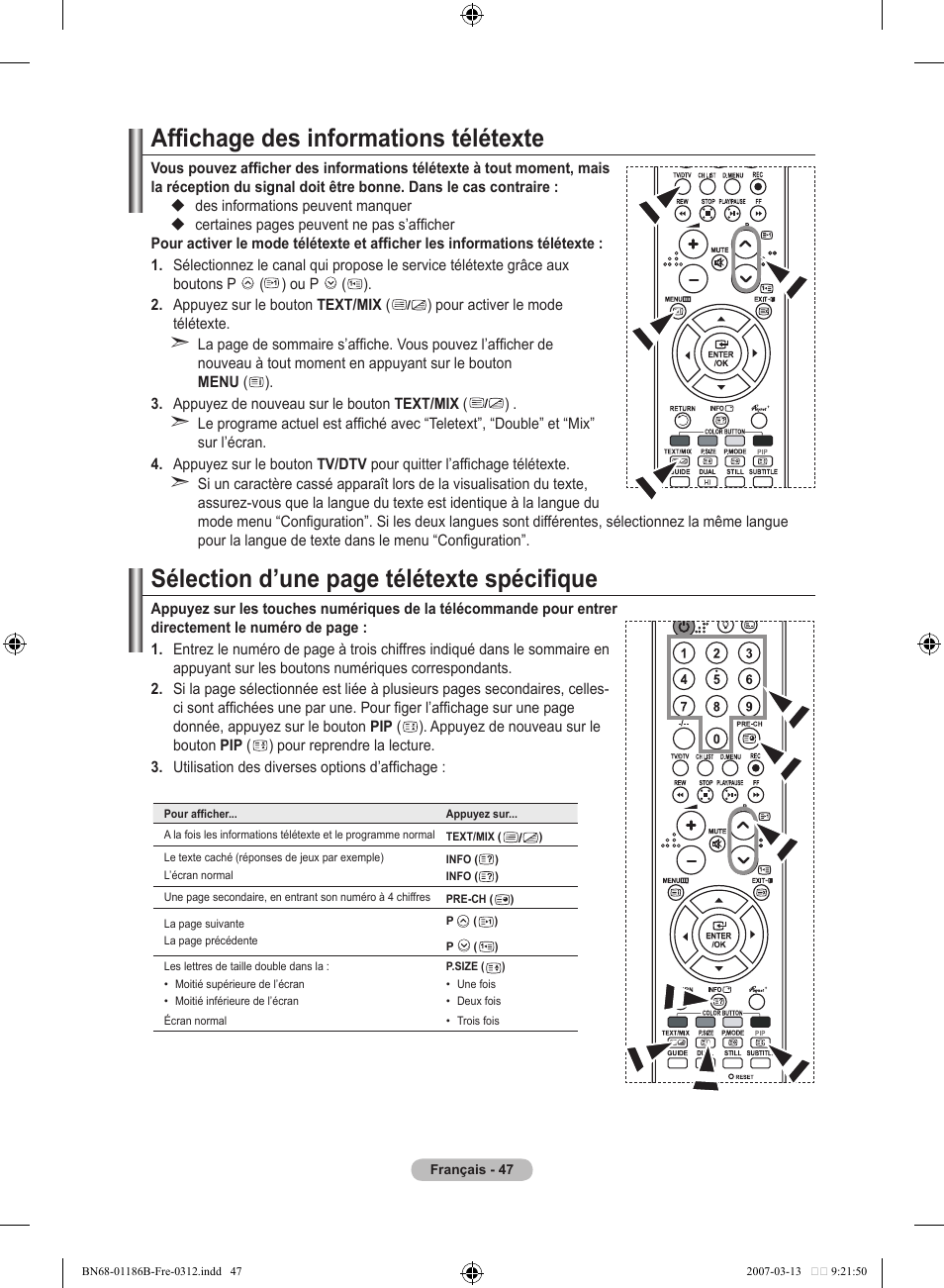 Affichage des informations télétexte, Sélection d’une page télétexte spécifique | Samsung LE52M87BD User Manual | Page 111 / 498