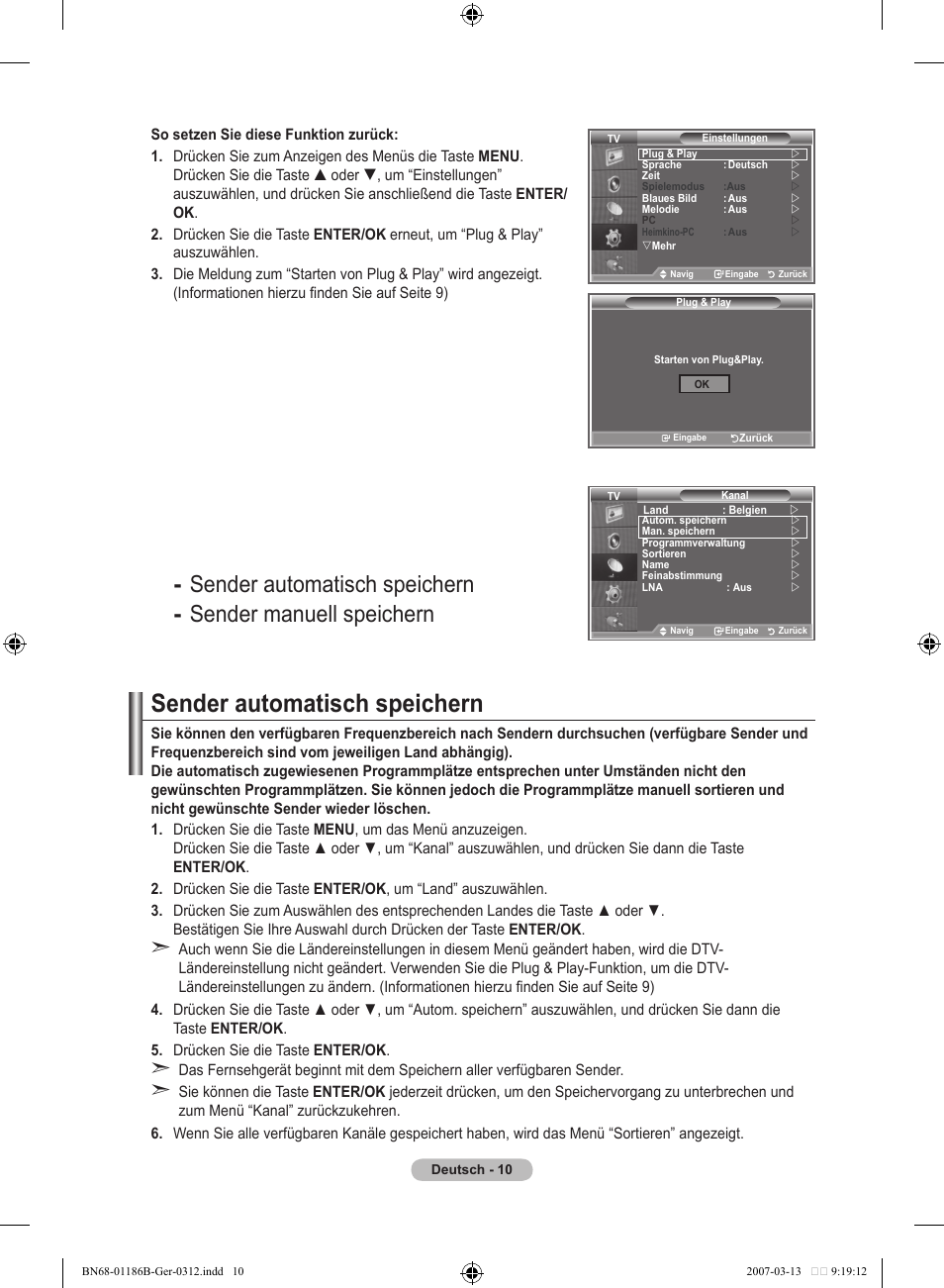 Sender automatisch speichern | Samsung LE52M87BD User Manual | Page 136 / 498