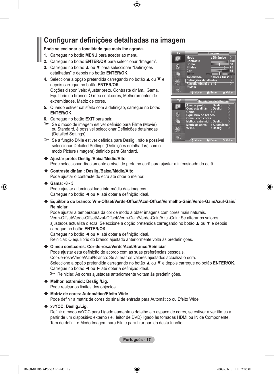 Configurar definições detalhadas na imagem | Samsung LE52M87BD User Manual | Page 391 / 498
