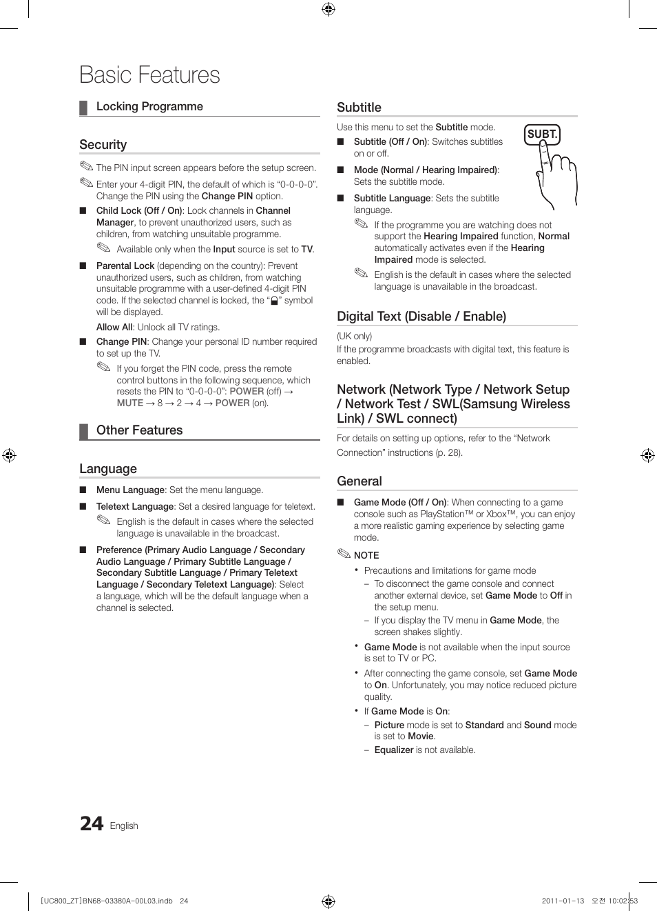 Basic features | Samsung UE40S800XP User Manual | Page 24 / 192