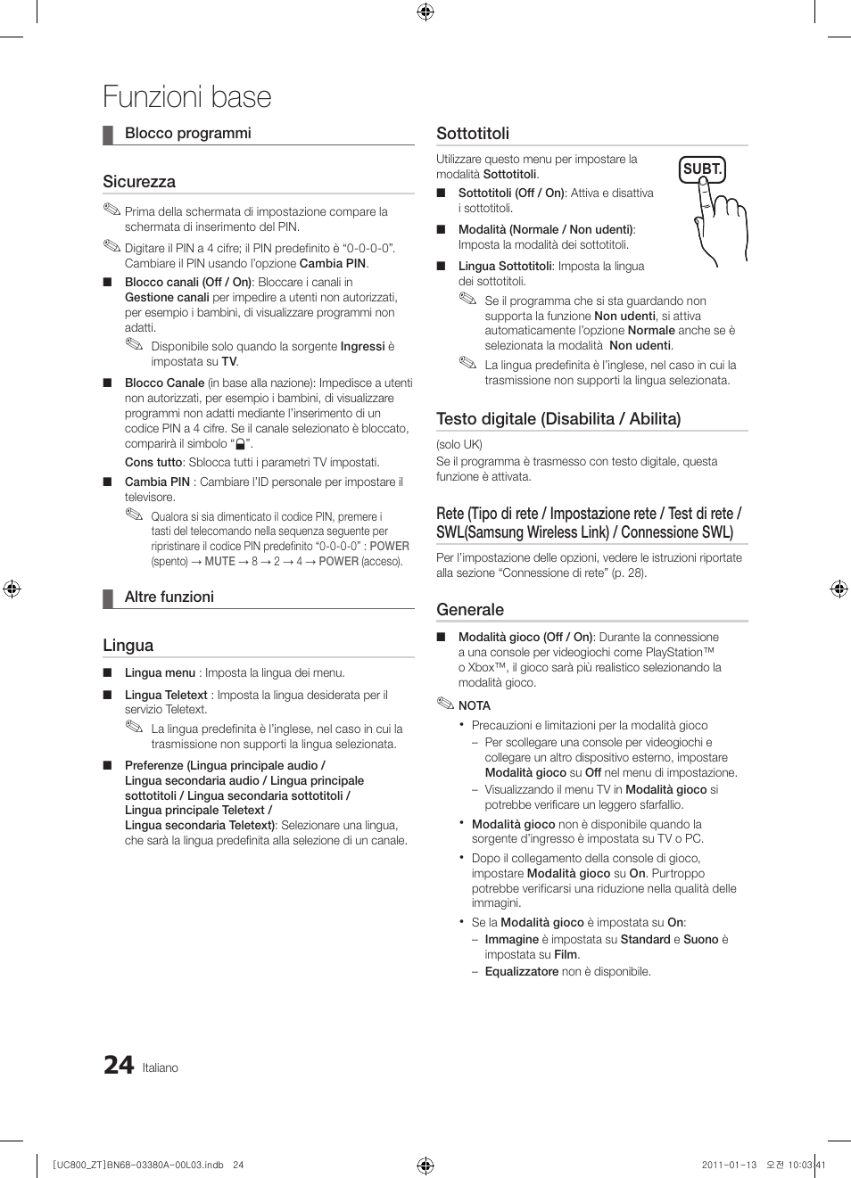 Funzioni base | Samsung UE40S800XP User Manual | Page 88 / 192