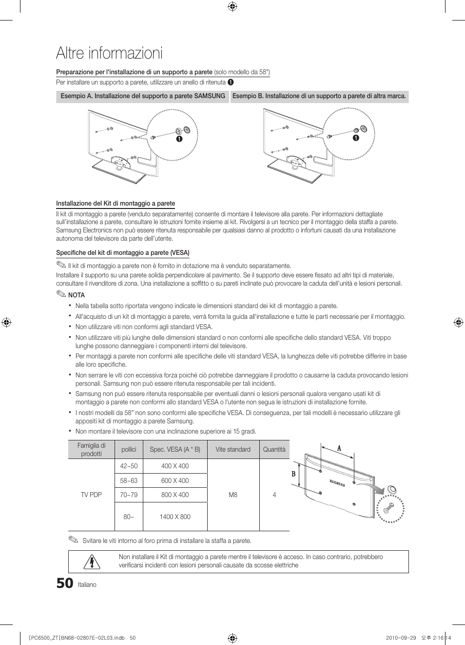 Altre informazioni | Samsung PS50C6500TP User Manual | Page 107 / 172