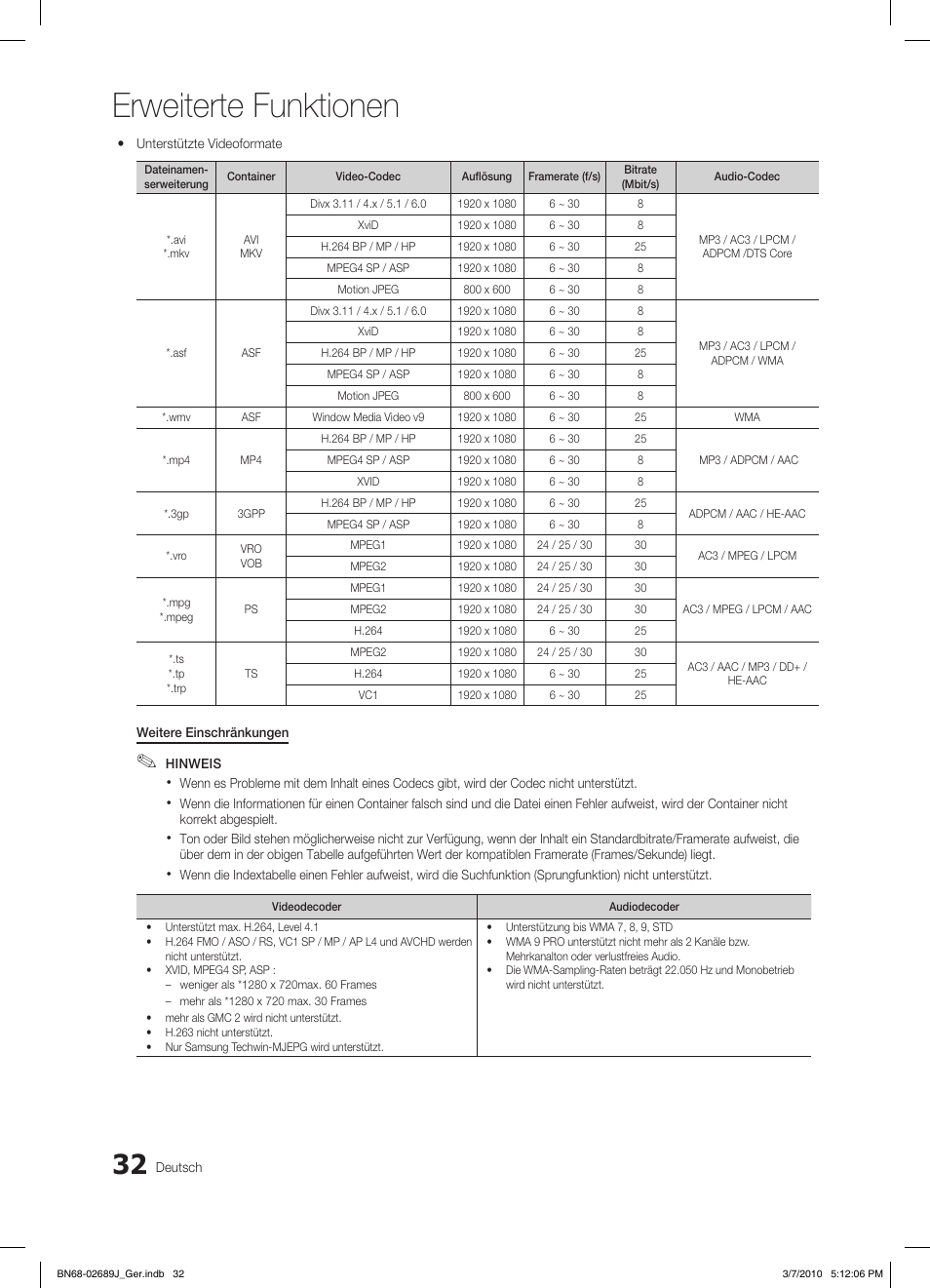 Erweiterte funktionen | Samsung LE46C630K1P User Manual | Page 131 / 149
