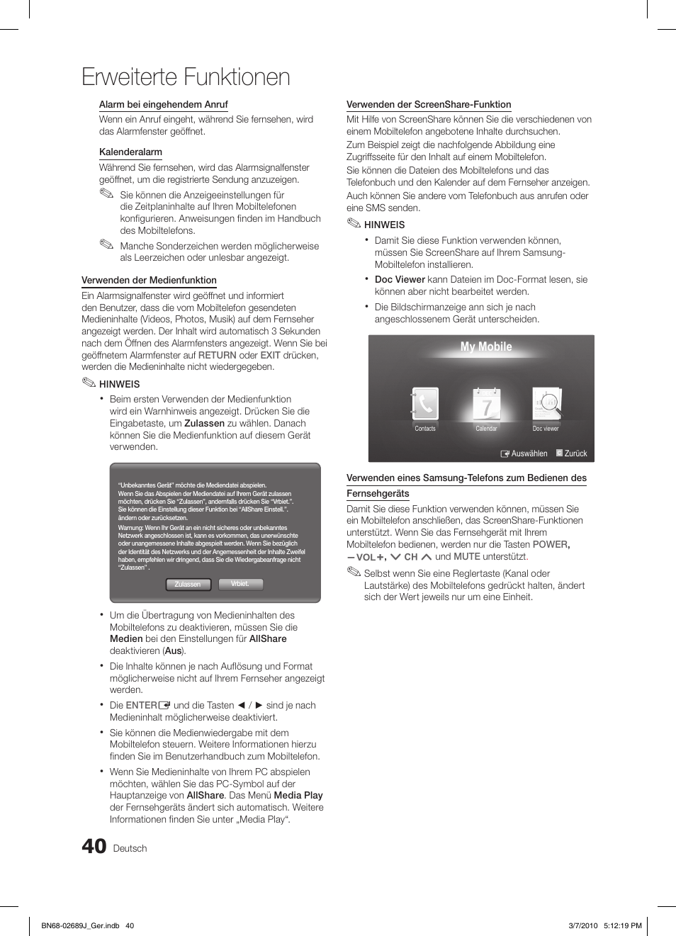 Erweiterte funktionen | Samsung LE46C630K1P User Manual | Page 139 / 149