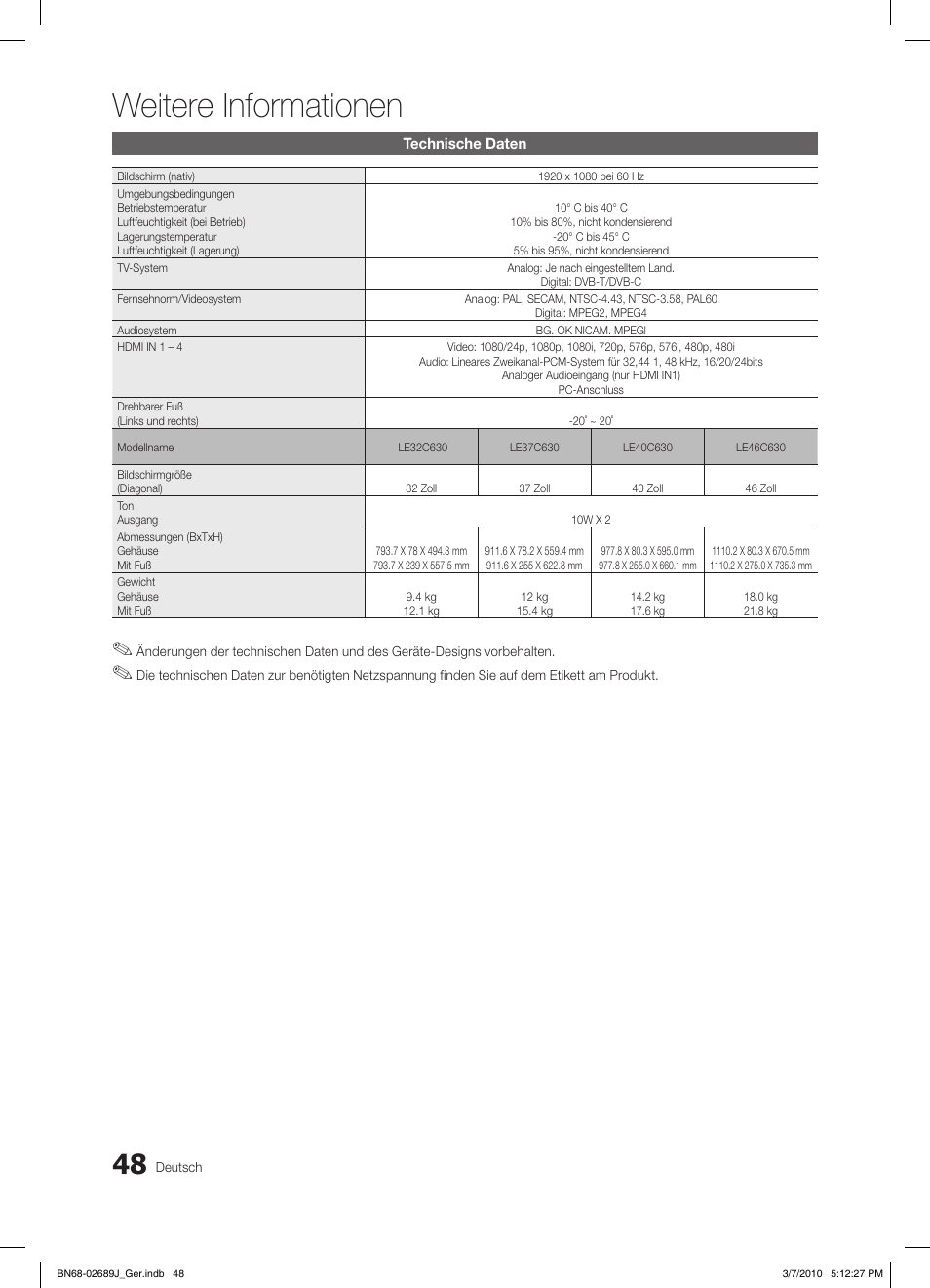 Weitere informationen | Samsung LE46C630K1P User Manual | Page 147 / 149