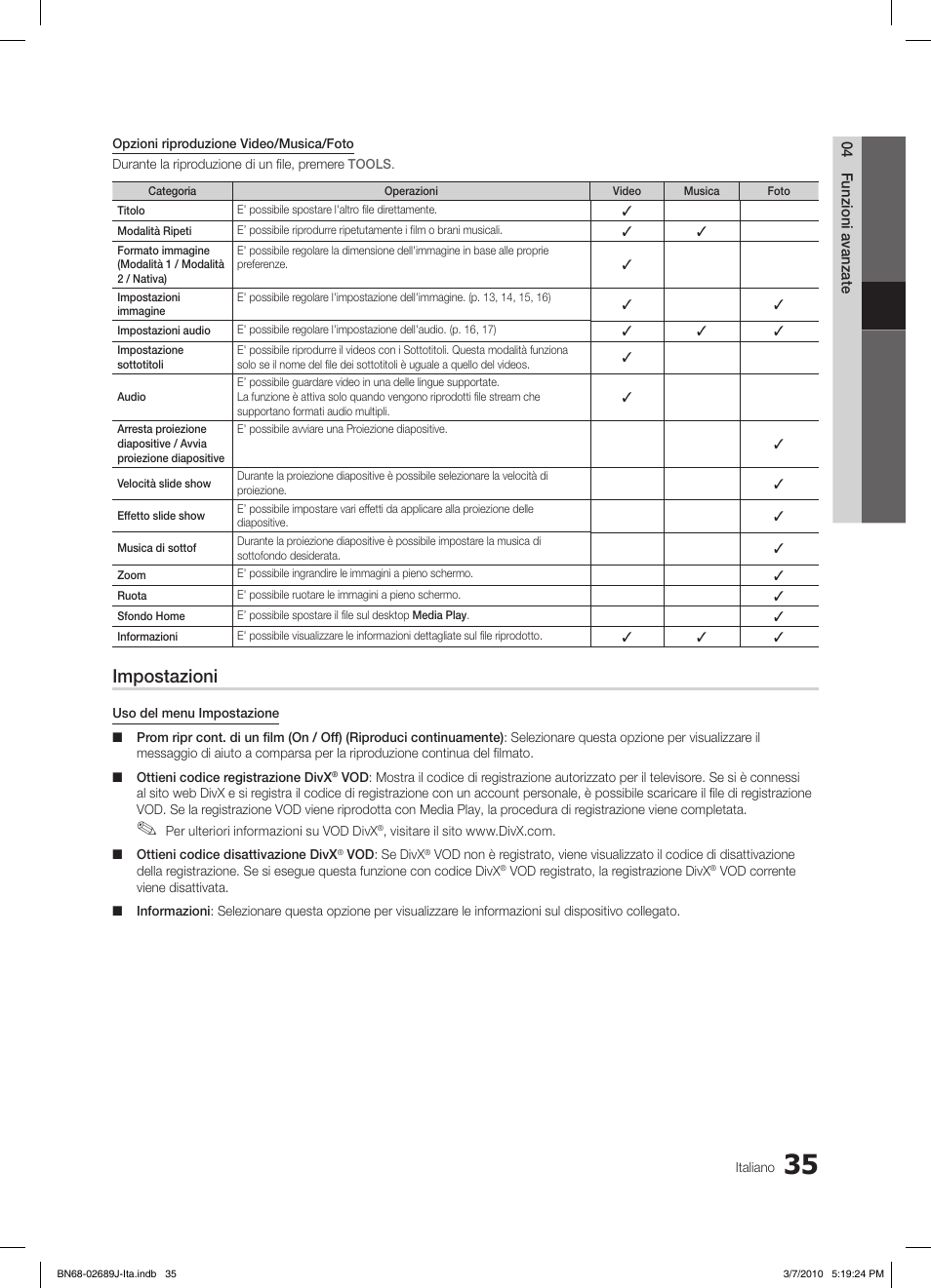 Impostazioni | Samsung LE46C630K1P User Manual | Page 84 / 149