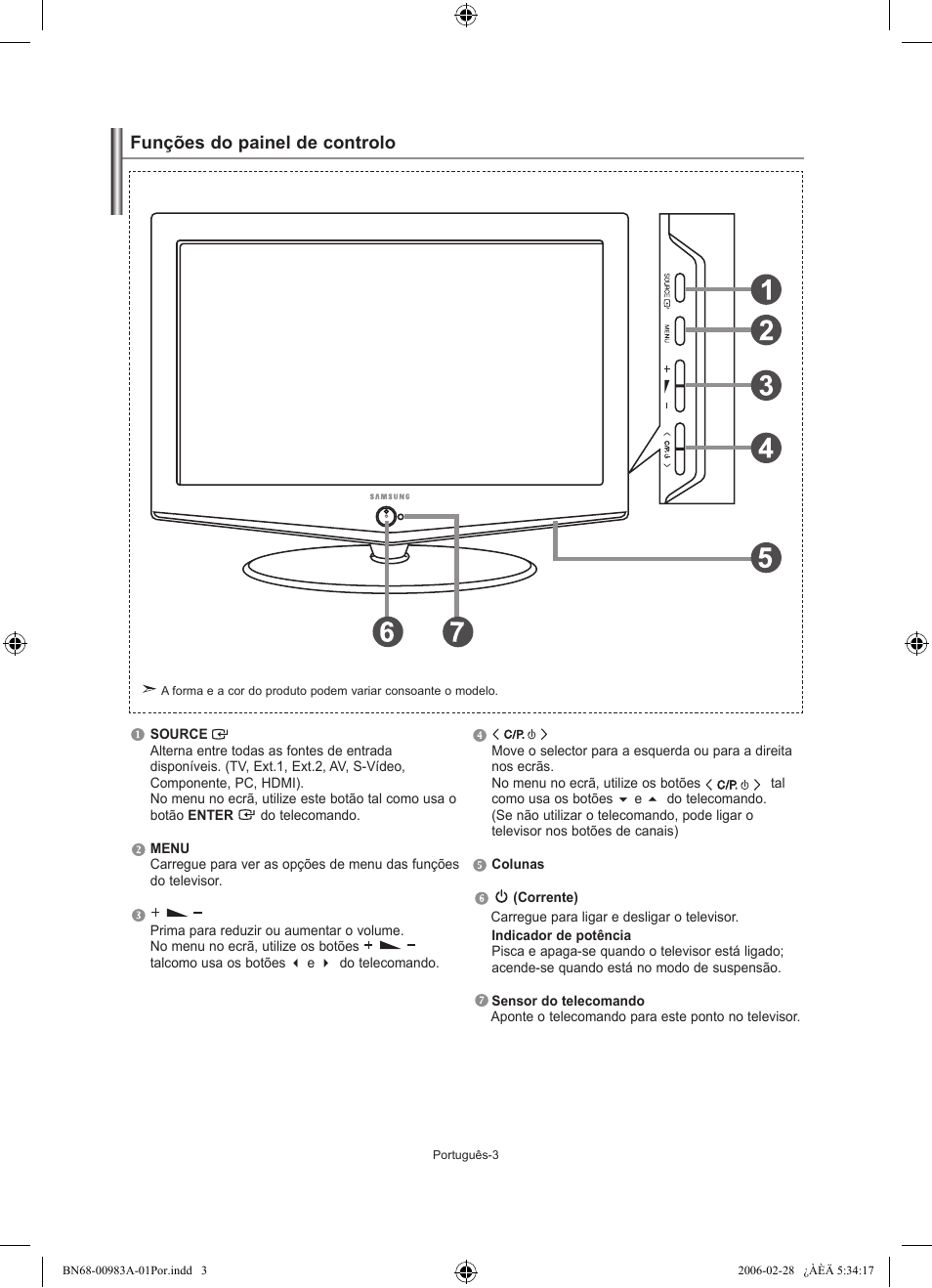 Funções do painel de controlo | Samsung LE32R72B User Manual | Page 135 / 187