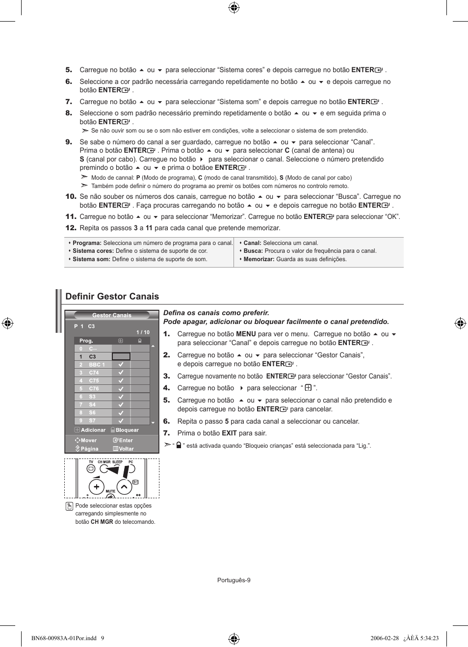 Definir gestor canais | Samsung LE32R72B User Manual | Page 141 / 187