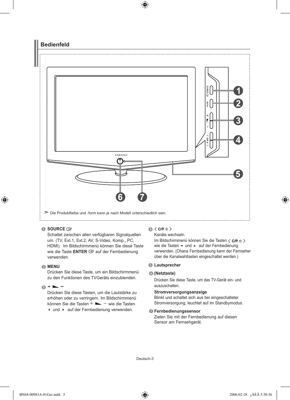 Bedienfeld | Samsung LE32R72B User Manual | Page 57 / 187