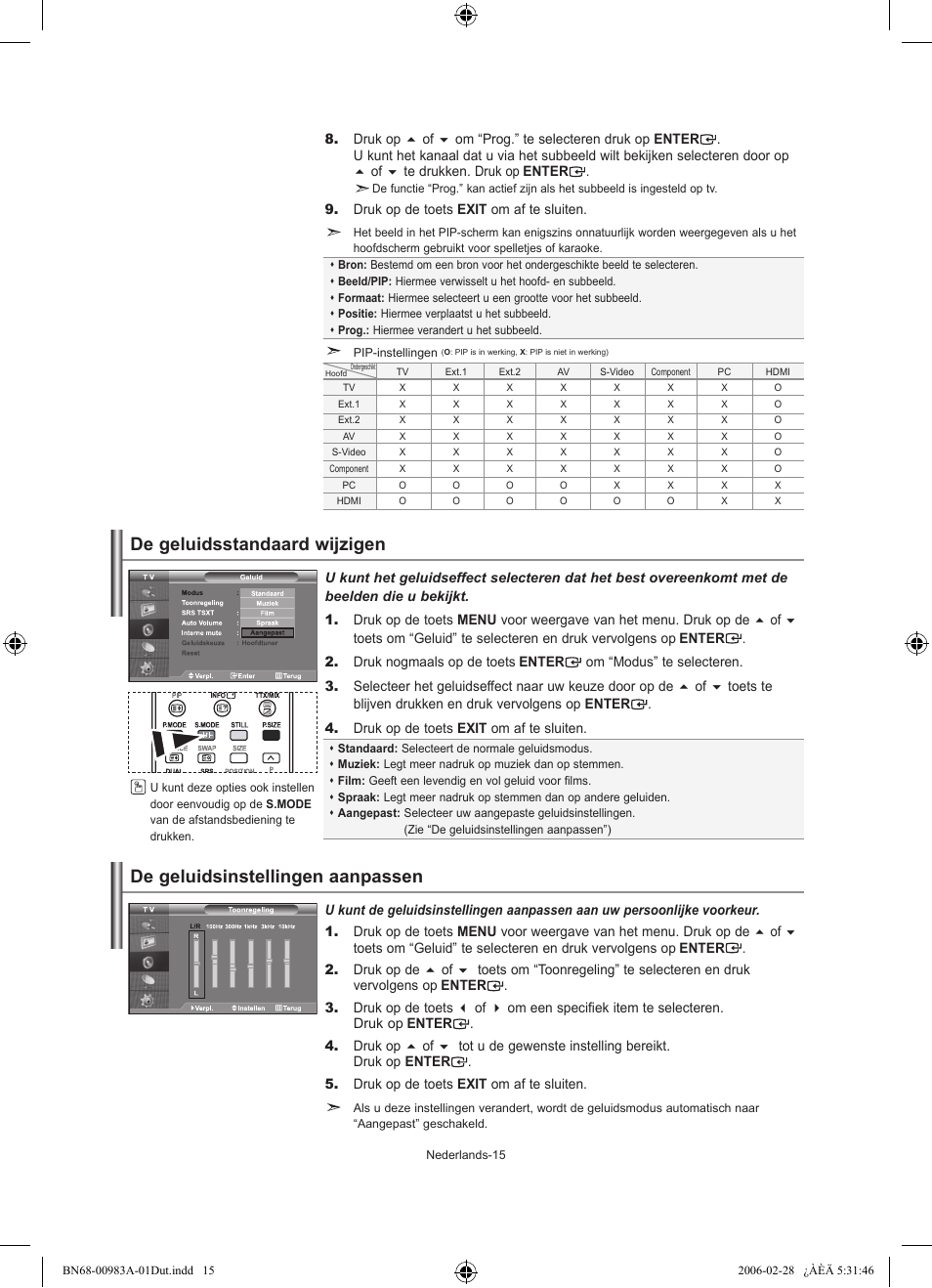 De geluidsstandaard wijzigen, De geluidsinstellingen aanpassen | Samsung LE32R72B User Manual | Page 95 / 187