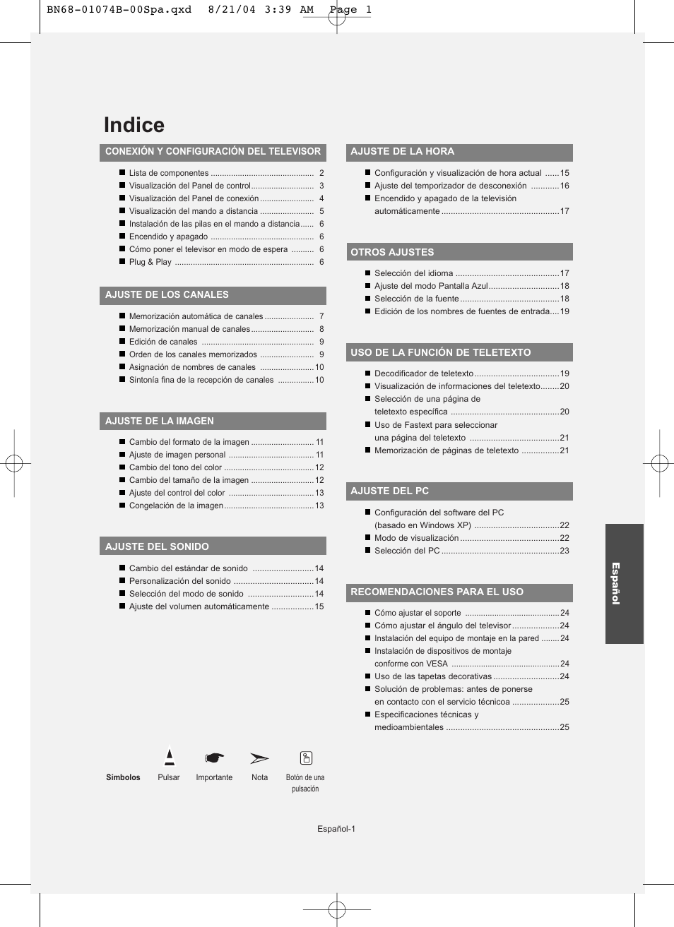 Indice | Samsung LE19R71B User Manual | Page 103 / 179