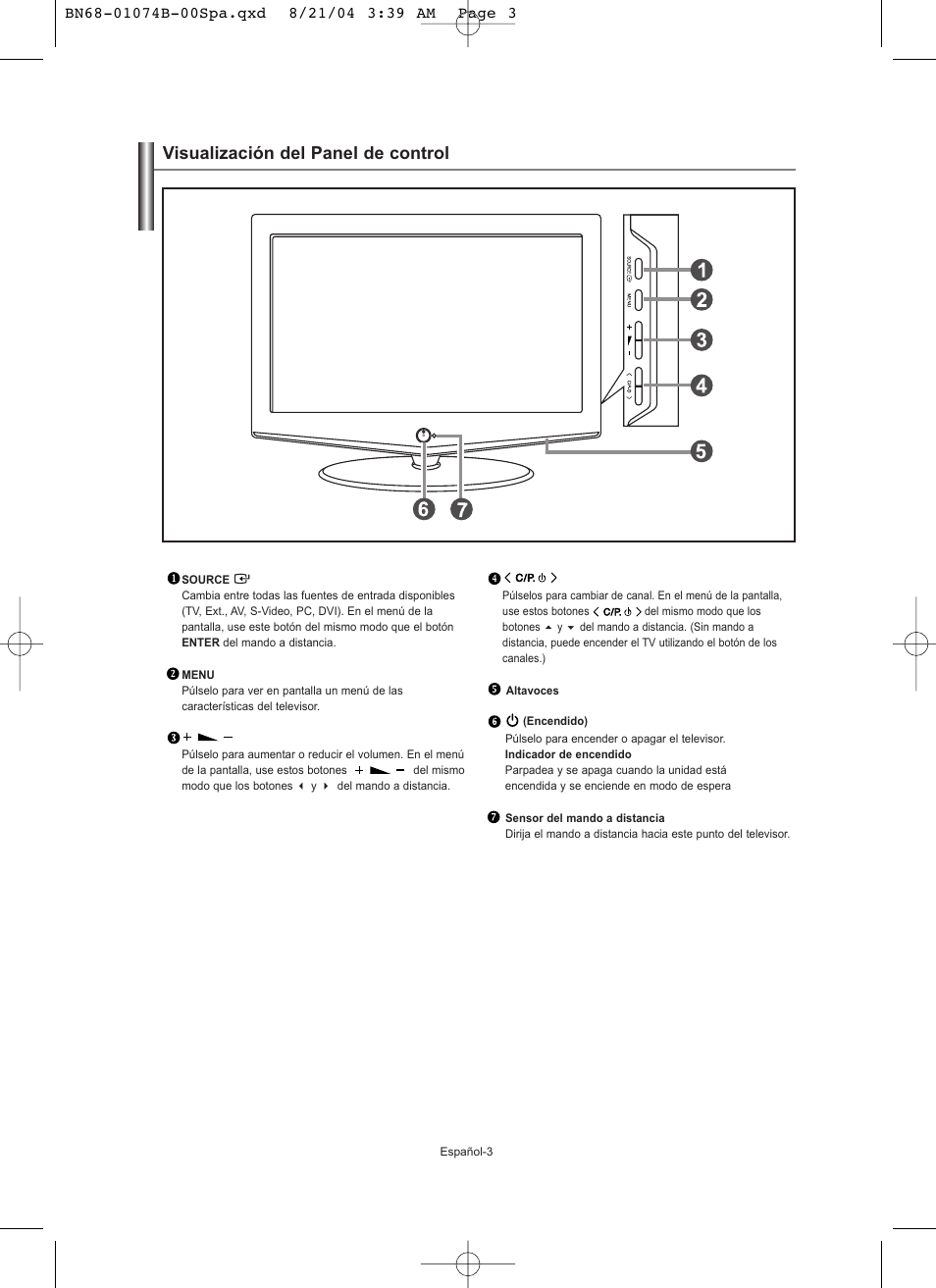 Visualización del panel de control | Samsung LE19R71B User Manual | Page 105 / 179