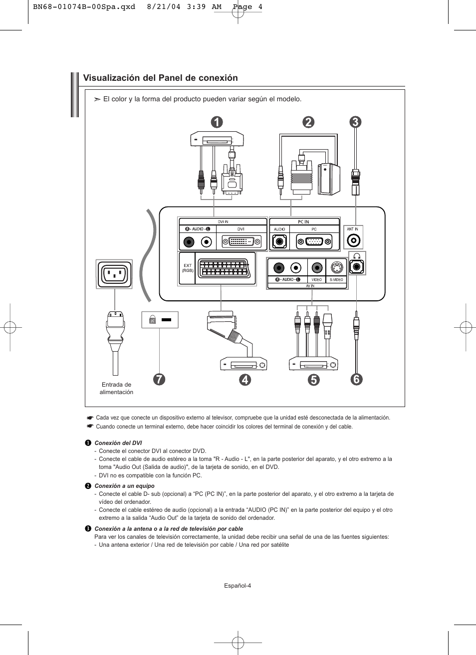 Visualización del panel de conexión | Samsung LE19R71B User Manual | Page 106 / 179