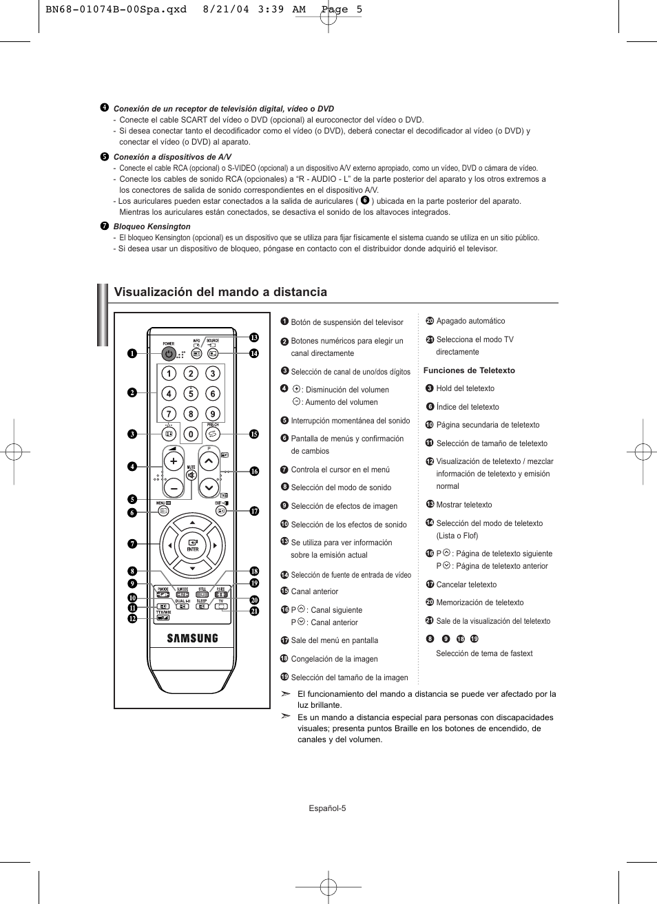 Visualización del mando a distancia | Samsung LE19R71B User Manual | Page 107 / 179