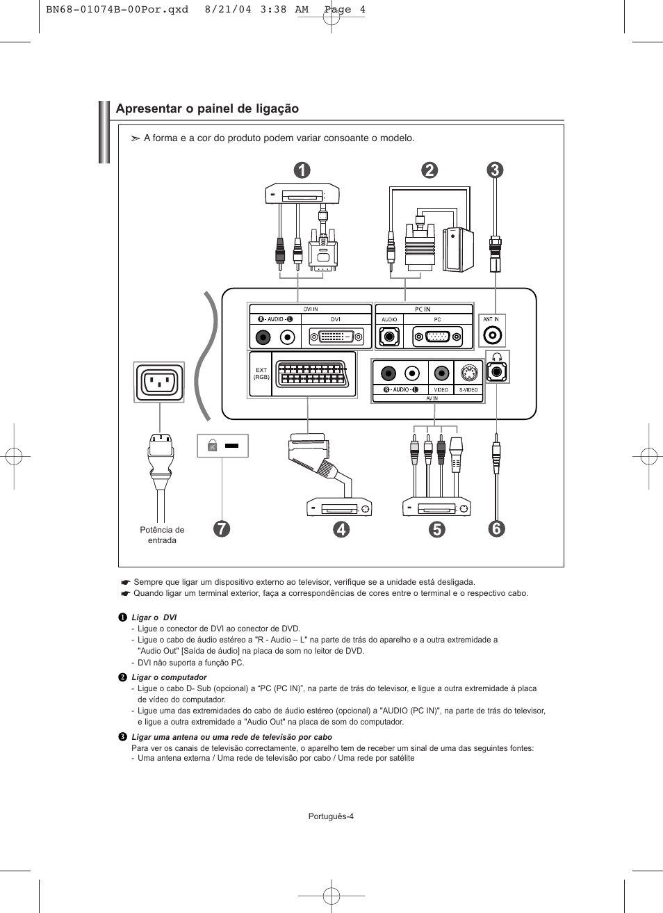 Apresentar o painel de ligação | Samsung LE19R71B User Manual | Page 131 / 179