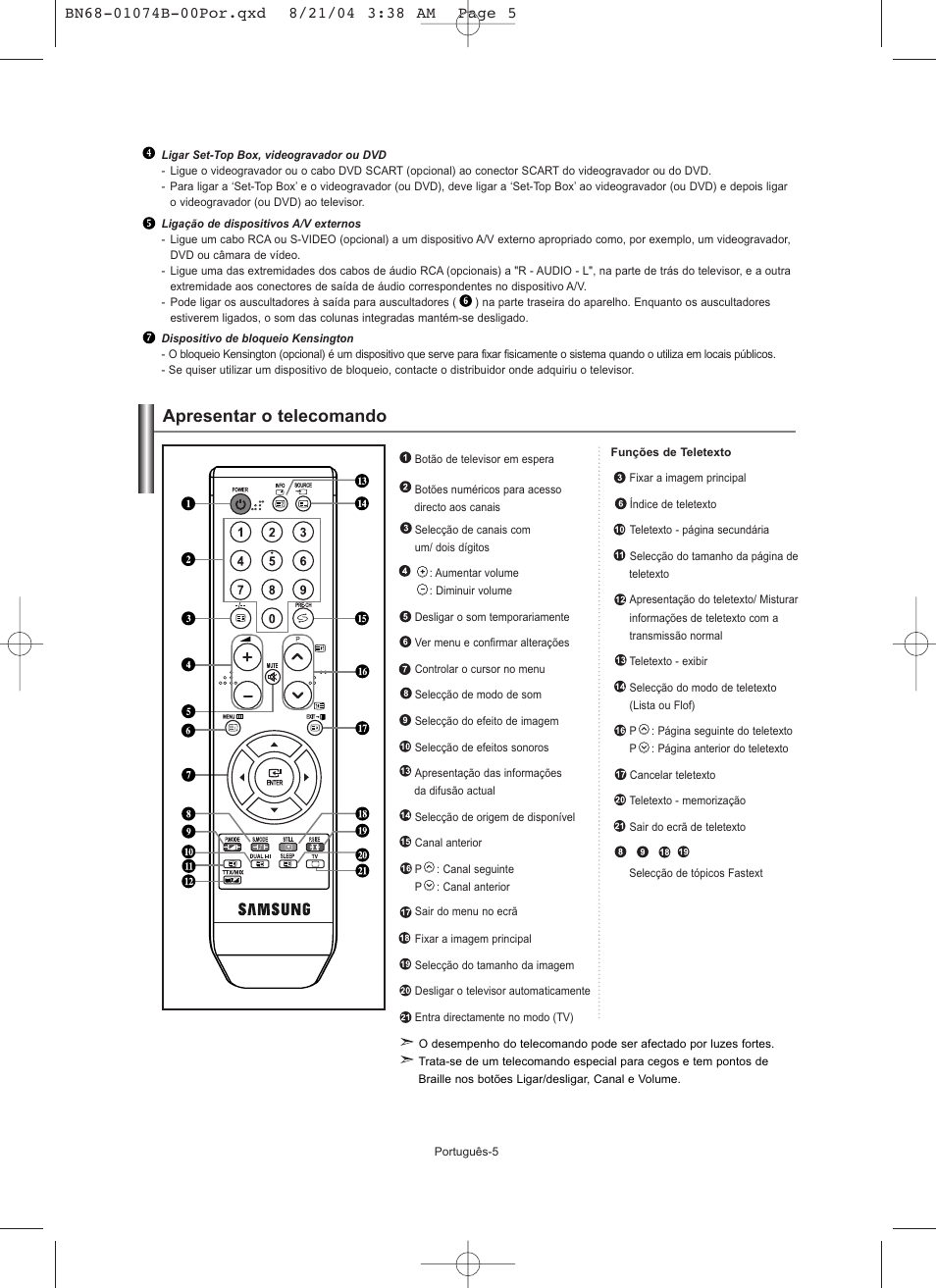 Apresentar o telecomando | Samsung LE19R71B User Manual | Page 132 / 179