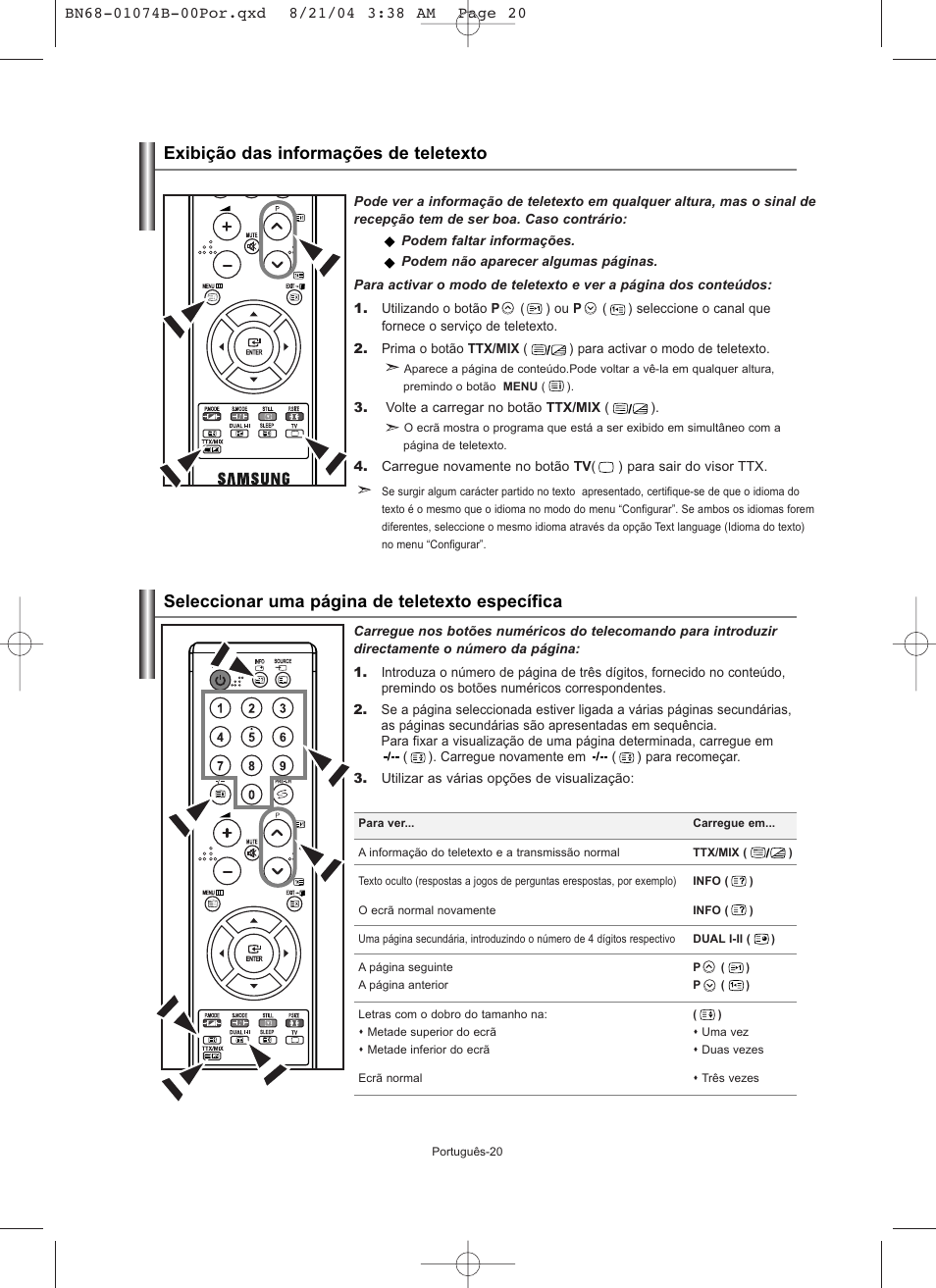 Seleccionar uma página de teletexto específica, Exibição das informações de teletexto | Samsung LE19R71B User Manual | Page 147 / 179