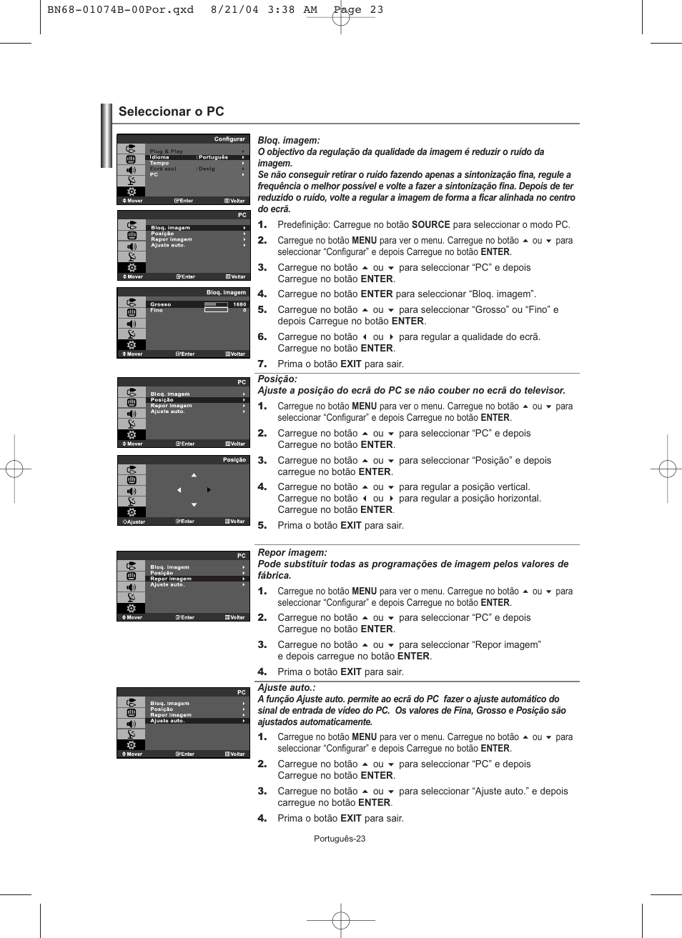 Seleccionar o pc | Samsung LE19R71B User Manual | Page 150 / 179