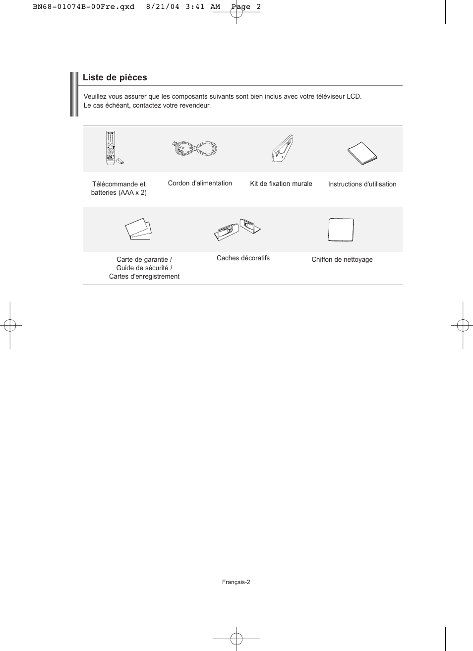 Liste de pièces | Samsung LE19R71B User Manual | Page 29 / 179