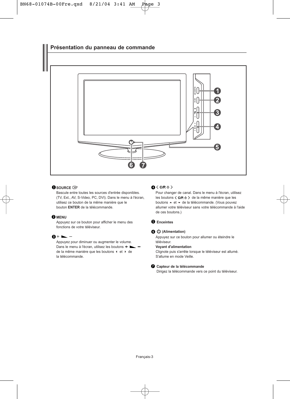 Présentation du panneau de commande | Samsung LE19R71B User Manual | Page 30 / 179