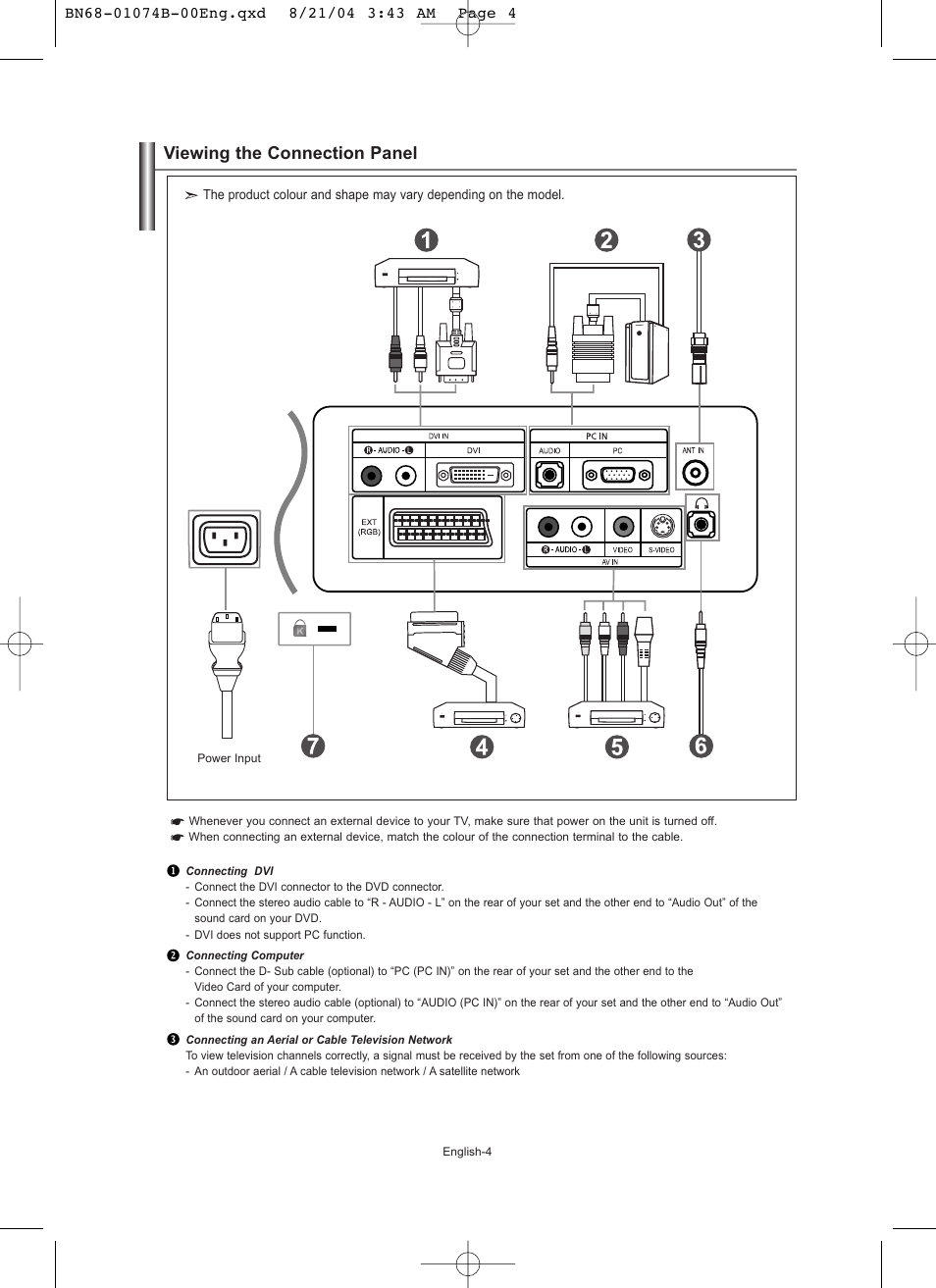 Viewing the connection panel | Samsung LE19R71B User Manual | Page 6 / 179