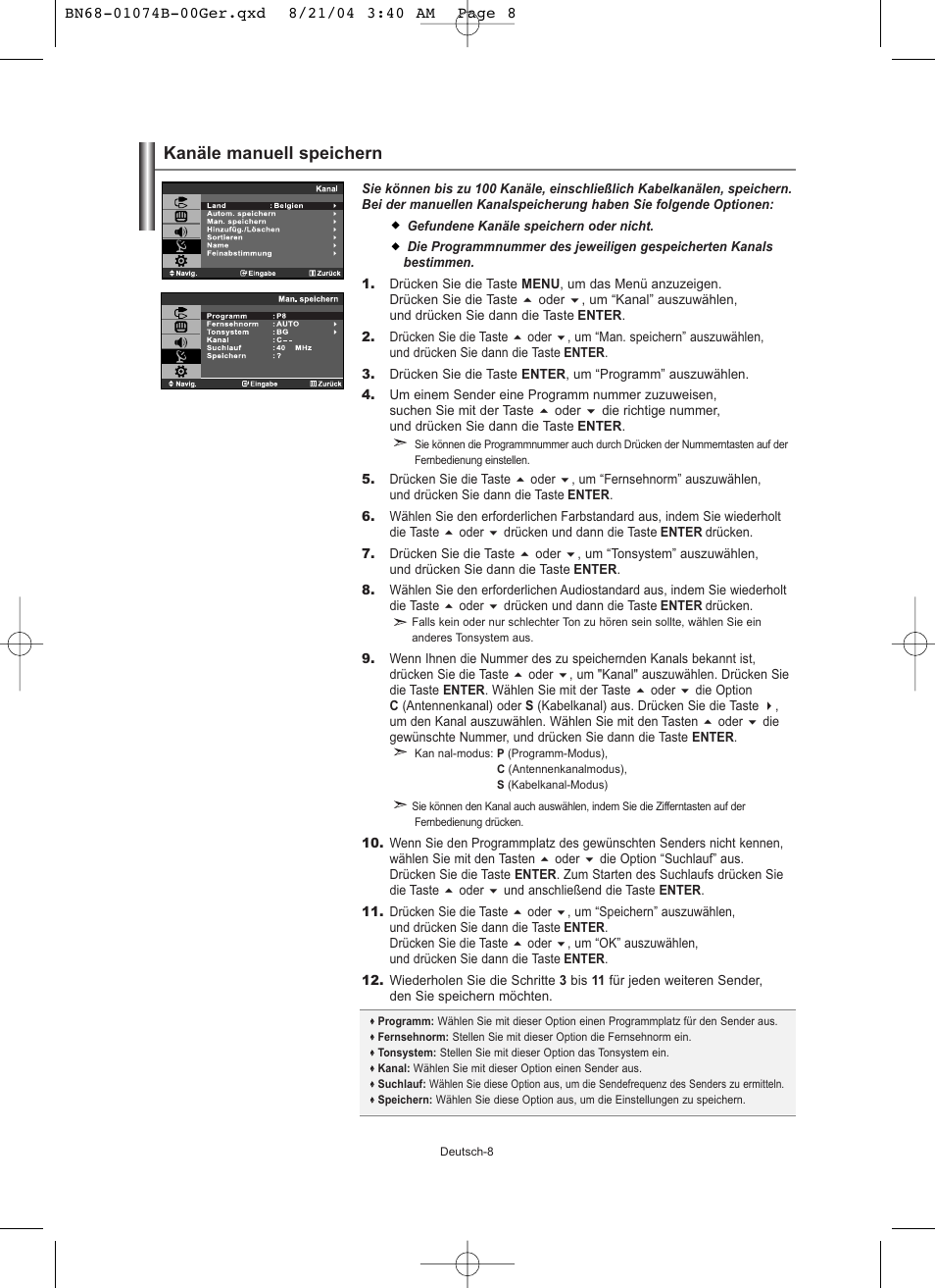 Kanäle manuell speichern | Samsung LE19R71B User Manual | Page 60 / 179