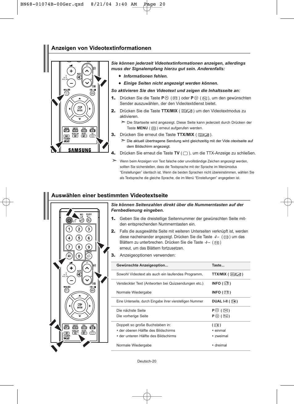 Auswählen einer bestimmten videotextseite, Anzeigen von videotextinformationen | Samsung LE19R71B User Manual | Page 72 / 179