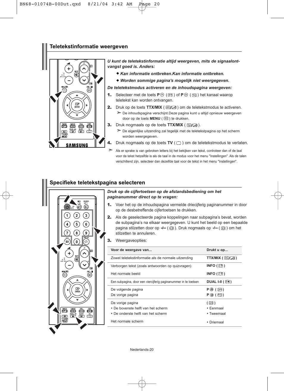 Specifieke teletekstpagina selecteren, Teletekstinformatie weergeven | Samsung LE19R71B User Manual | Page 97 / 179