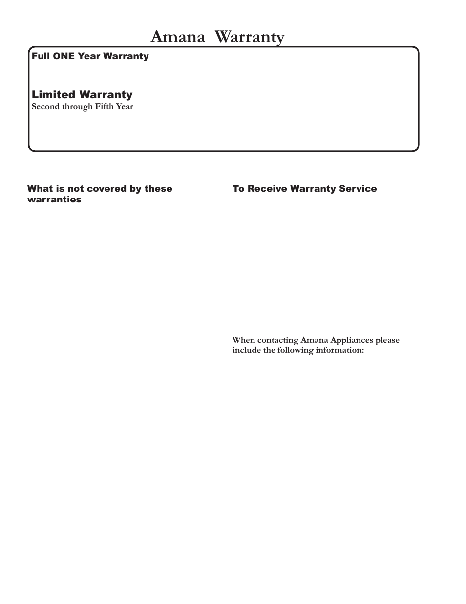 Amana warranty, Limited warranty | Amana AKT3650 User Manual | Page 12 / 12