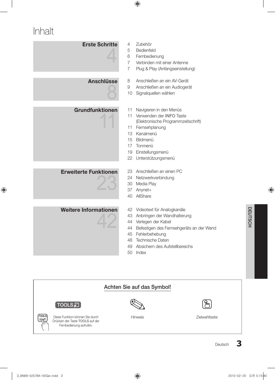 Inhalt | Samsung PS50C551G2W User Manual | Page 103 / 452