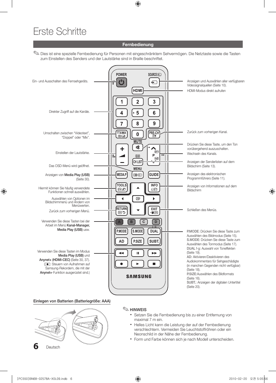 Erste schritte | Samsung PS50C551G2W User Manual | Page 106 / 452