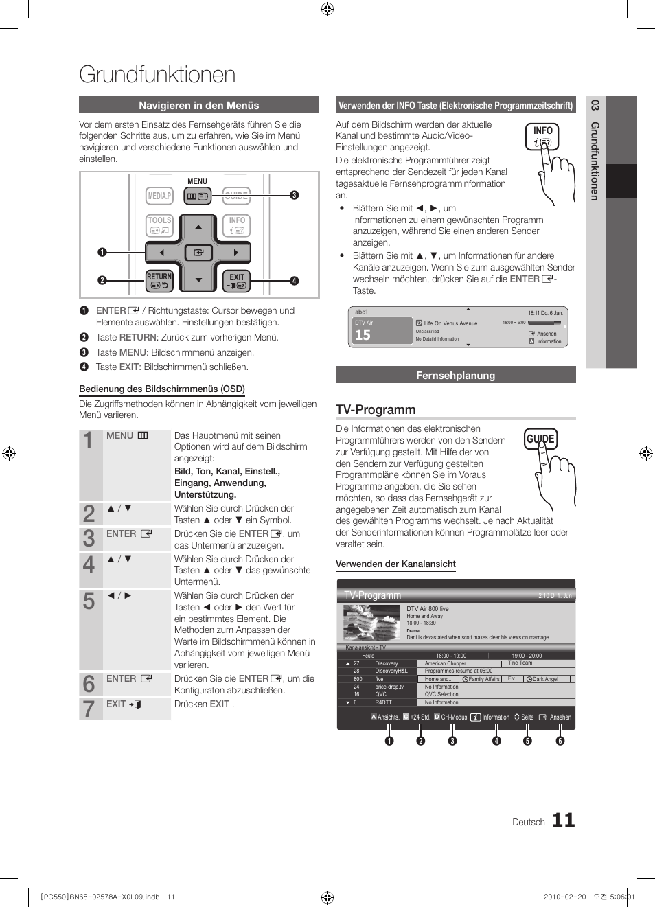 Grundfunktionen, Tv-programm | Samsung PS50C551G2W User Manual | Page 111 / 452
