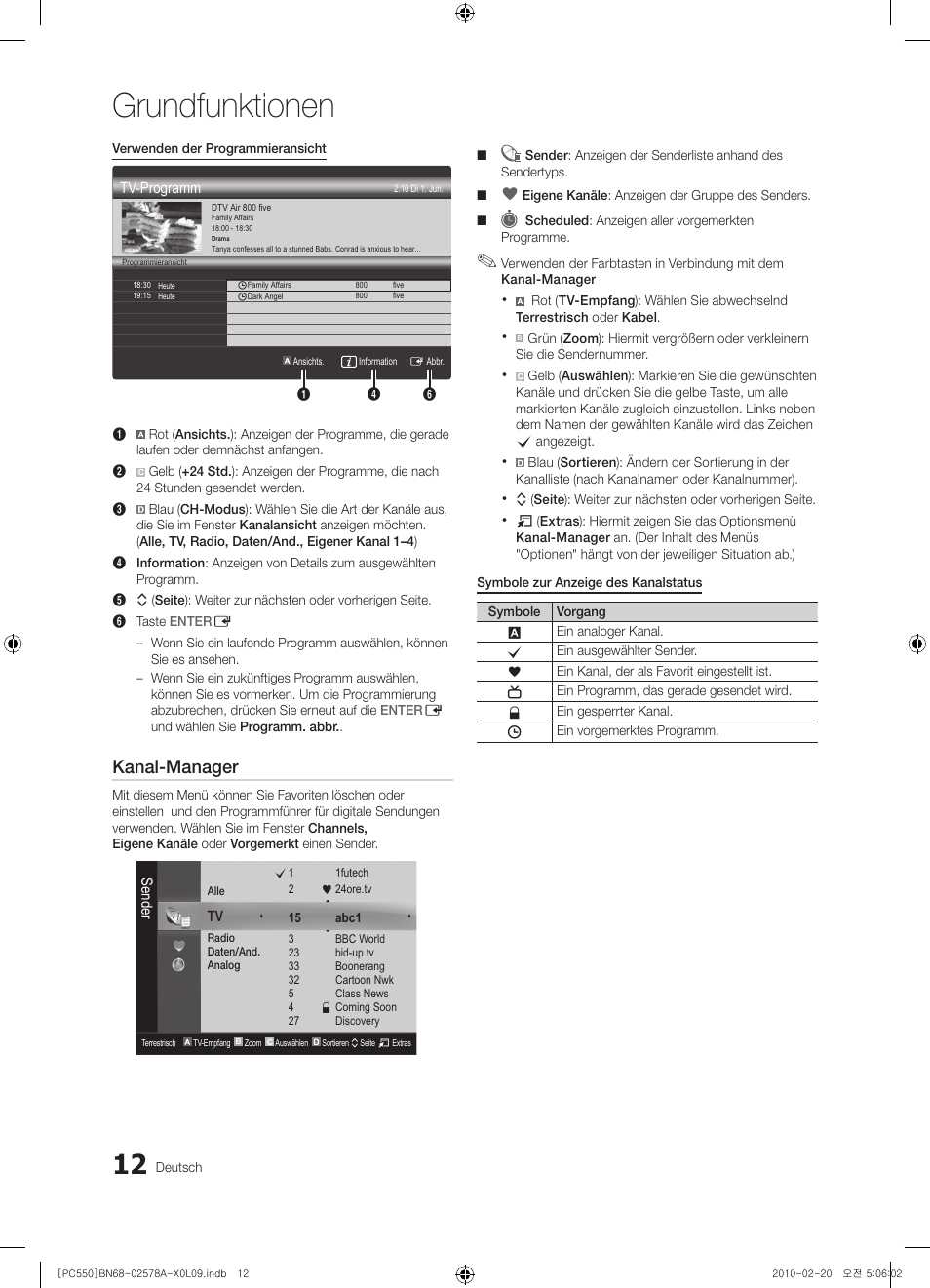 Grundfunktionen, Kanal-manager | Samsung PS50C551G2W User Manual | Page 112 / 452