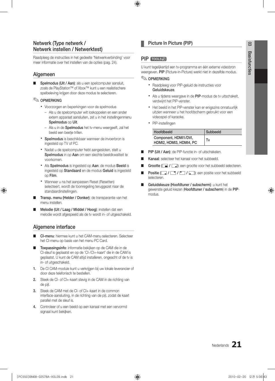 Algemeen, Algemene interface | Samsung PS50C551G2W User Manual | Page 171 / 452