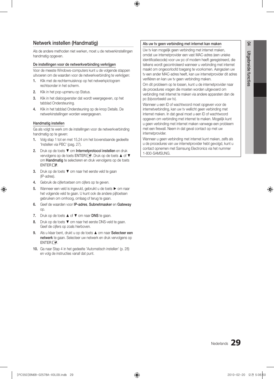 Netwerk instellen (handmatig) | Samsung PS50C551G2W User Manual | Page 179 / 452
